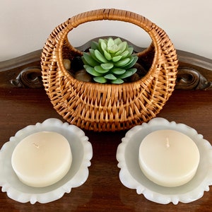 Vintage Pair of Milk Glass trinket dishes vintage soap dish, candle holder, ashtrays, candy dish, Collectible Vintage Milk Glass Pair