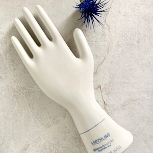 Porcelain Hand Mold, Hand Shaped Medium Glove Display, Signed Vintage Glass Hand