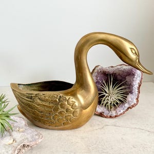 Brass Swan Planter, Hollywood Regency Swan Vase, Flower Display, Succulent Container, Collectible Vintage Brass Home Decor
