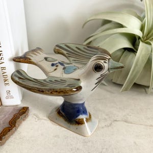 Vintage Mexico Bird, Handmade Hand Painted Mexican Folk Art Stoneware signed KE, One of a Kind Boho Decor, made in Mexico