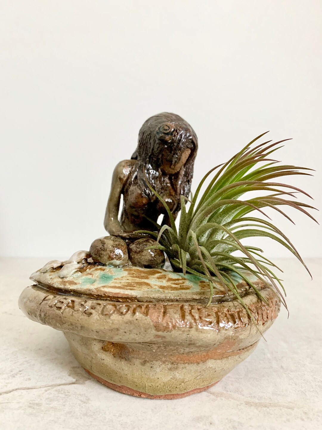 Studio Pottery Nude Goddess, Handmade Tabletop Decor, Clay Air Plant Display, One of a Kind Art