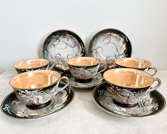 Vintage Japanese Dragonware Tea Set: Hand-painted China, 10 Piece