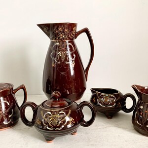 Vintage Japanese Redware Tea/Coffee Set, Hand Painted 5 Piece Set, made in Japan