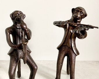Vintage Brass Musician Monkeys: Collectible Tabletop Decor