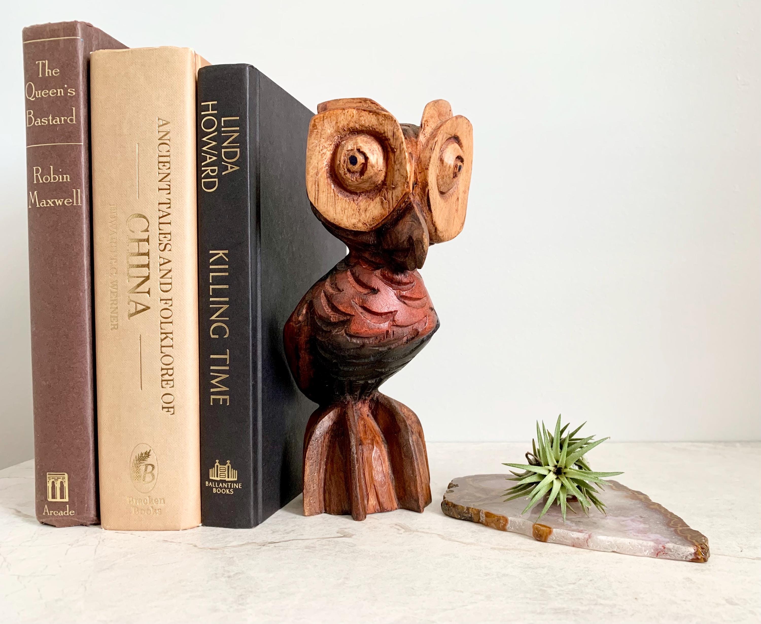 Vintage Mid Century Wood Owl Carving: Handmade MCM Boho Decor
