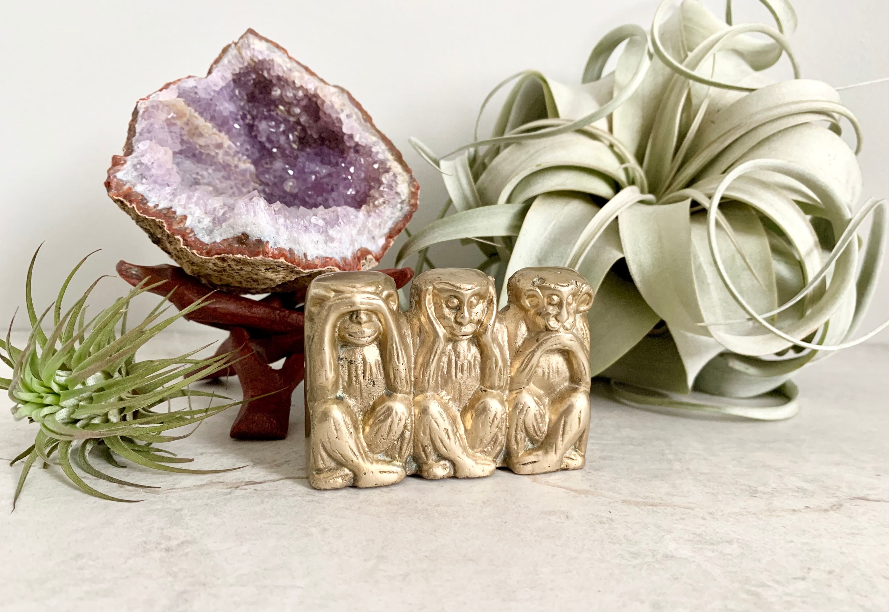 Vintage Brass Three Wise Monkeys Figurine: Collectible Decor
