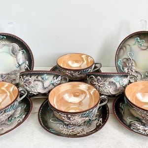 Vintage Japanese Dragonware Tea Set: Hand-painted Eclectic China