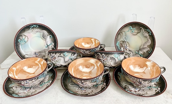 Vintage Japanese Dragonware Tea Set: Hand-painted Eclectic China