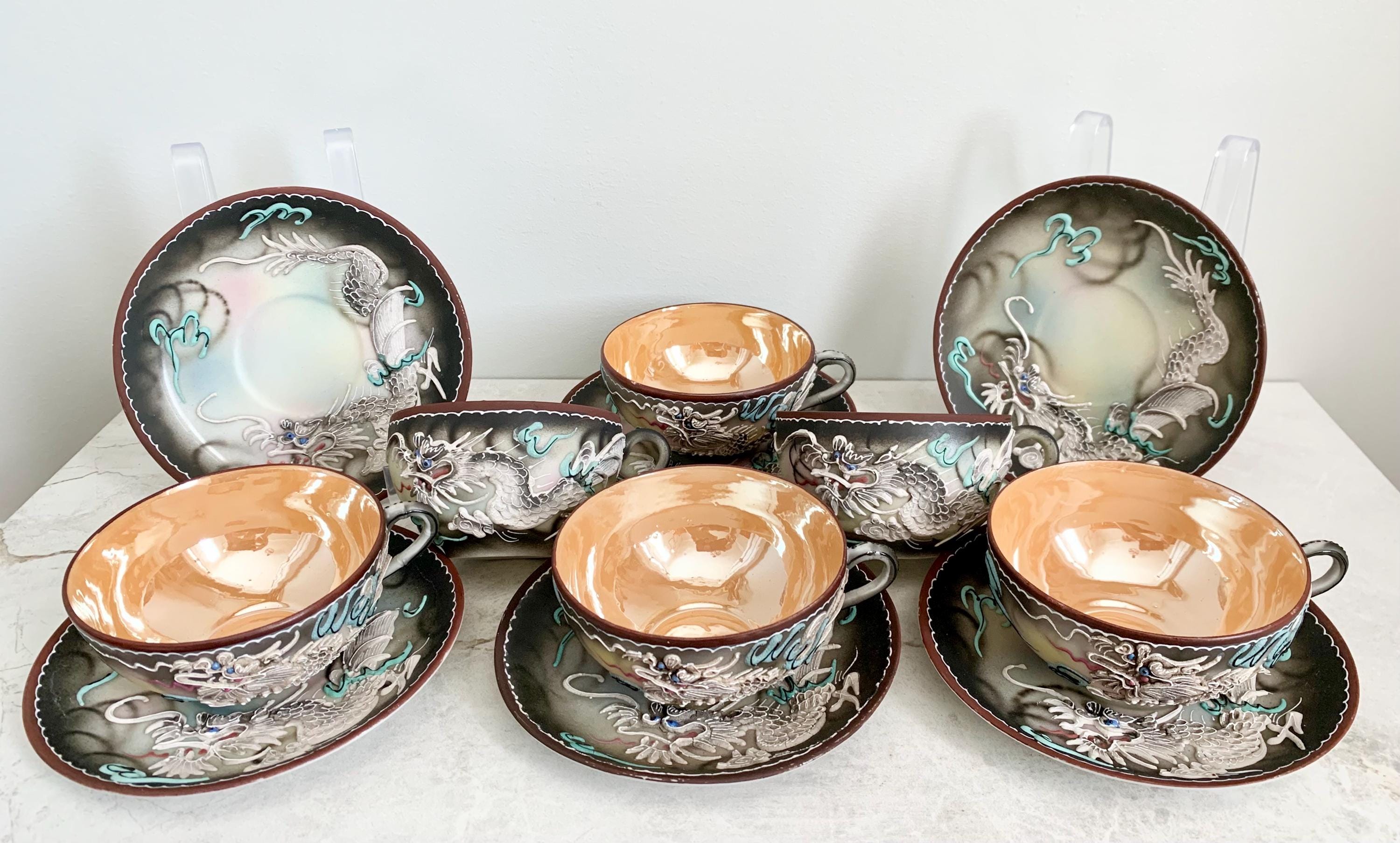Vintage Japanese Dragonware Tea Set: Hand-painted Eclectic