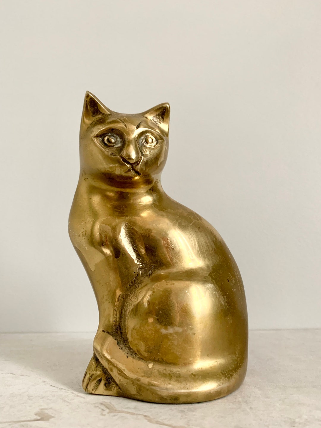 Vintage Brass Cat Statue Made in Korea, Cat Figurine, Collectible Brass