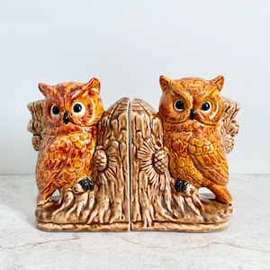 Pair of Vintage Ceramic Owl Bookends, Retro Vintage Owls, MCM Collectible Vintage Home Decor, Pair Mid Century Boho Owls