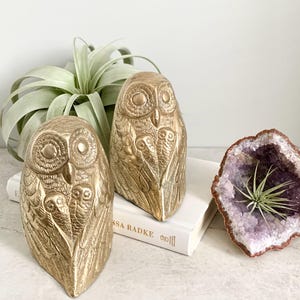 Vintage Brass Owl Bookends, Retro Vintage Owls, MCM Collectible Vintage Brass Home Decor, Brass Pair Mid Century Boho Owls, made in Korea