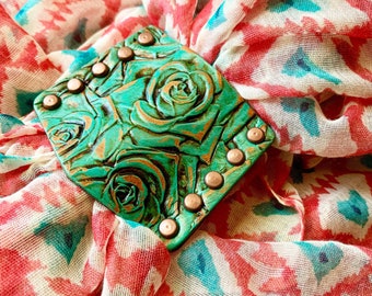 Leather Bandana Slide with Roses, Handmade Gifts for her