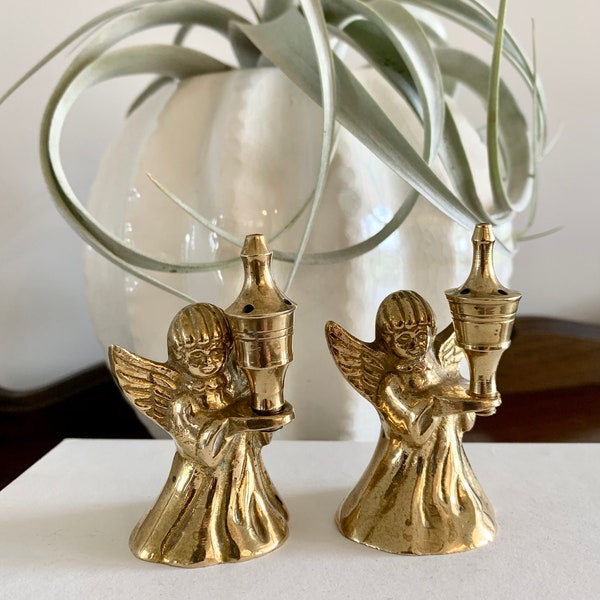 Vintage Brass Angels, Vintage Brass Angel Incense Holders, Petite Brass Angel Figurines, Small Vintage Brass Decor, Christmas Angel Pair