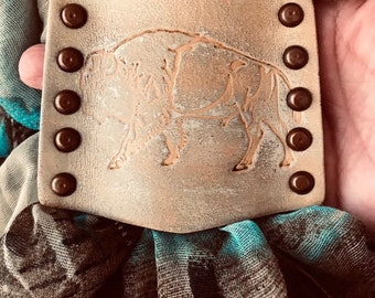 Leather Bandana Slide, Buffalo Stamped, Handmade Gifts