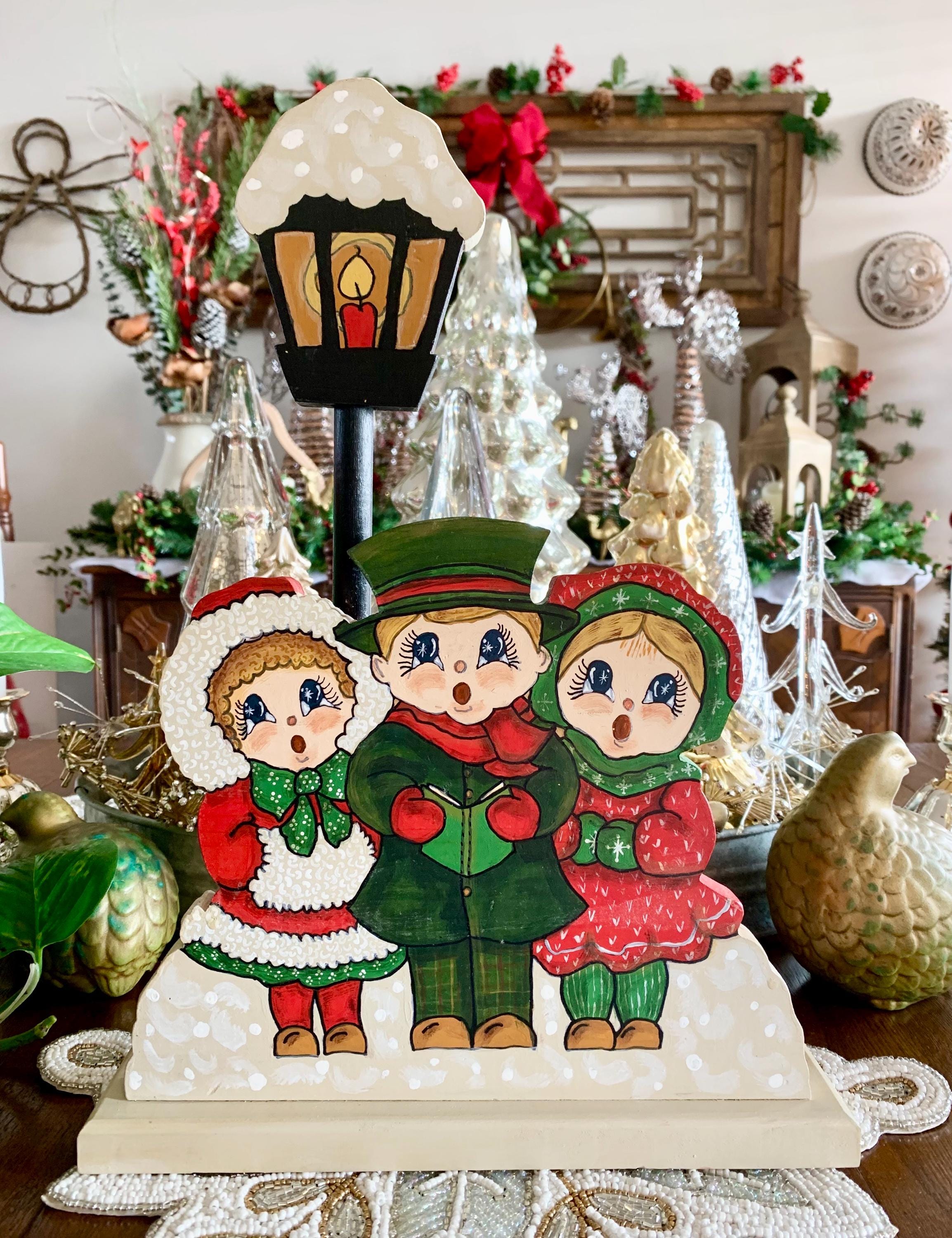 Vintage Wooden Christmas Carolers: Artist Signed Christmas Decor