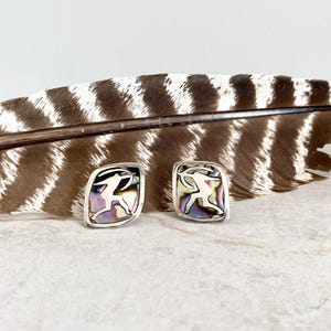 Vintage Taxco 925 Sterling Silver Archer Earrings, Abalone Inlay Southwestern Style Screw Back Earrings, made in Mexico