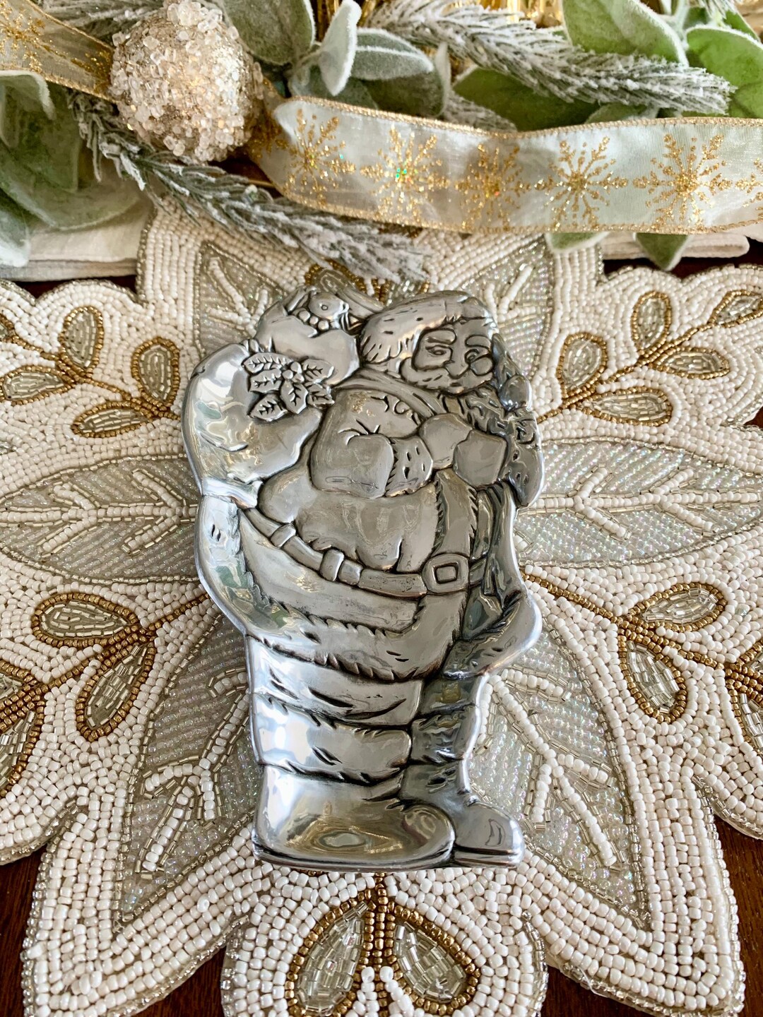 Santa Spoon Vintage Aluminum Santa Spoon Rest, Christmas Trinket Dish - Etsy