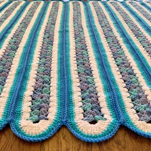 Vintage Scalloped Edge Crochet Blanket, Small Retro Throw, Handmade Boho Afghan, Multicolor Blanket, TV Blanket, Crocheted Afghan