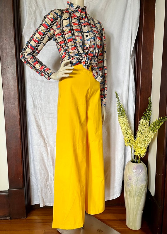 Vtg 60's 70's Elephant Bell Bottoms, Bright Yellow Slacks