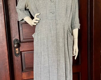 Vintage 40’s 50's Heather gray lightweight  wool dress  RARE Plus Size! 1X 16W-18W