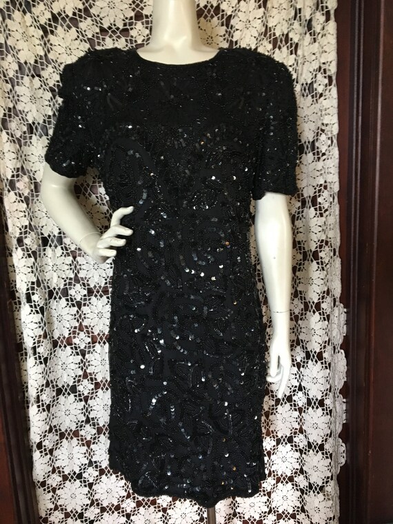 Vintage 90's NIGHT VOGUE Beaded Black Cocktail Dress Glam | Etsy