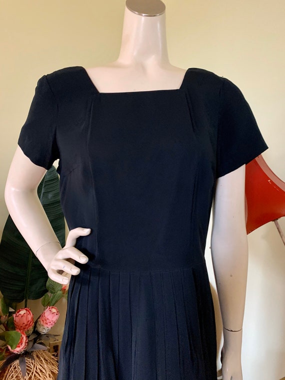 Vintage 1950's Little Black Dress, square neck, p… - image 3