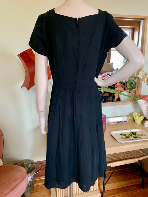 Vintage 1950's Little Black Dress, square neck, p… - image 6