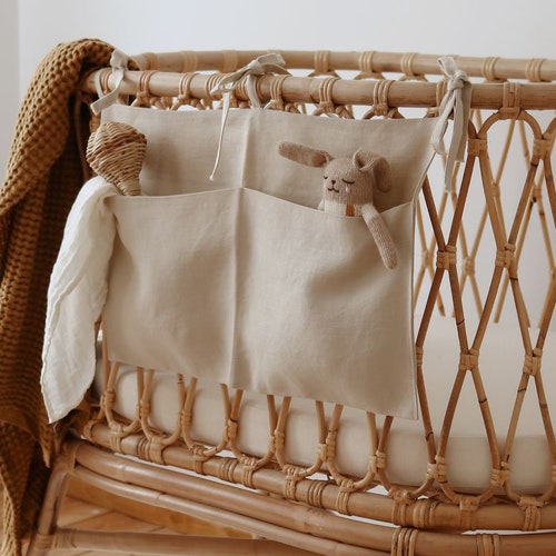 White Linen Crib Organizer / Hanging Linen Storage Bag / Cot Etsy