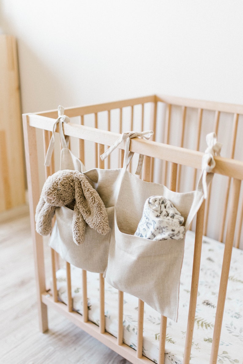 Nursery Crib Organizer in Beige Baby Pocket Organizer Linen Etsy