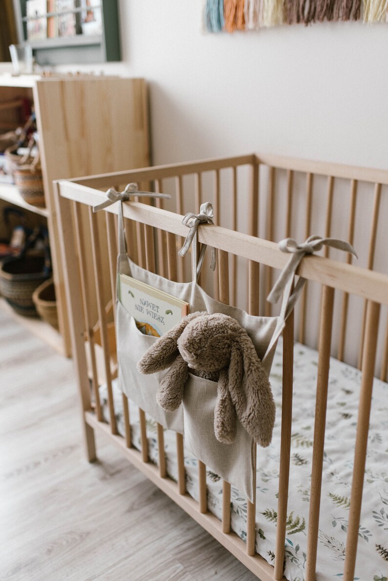 Nursery Crib Organizer in Beige Baby Pocket Organizer Linen Etsy