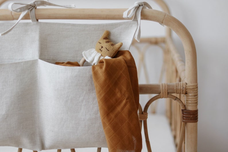 Nursery Crib Organizer in Beige Baby Pocket Organizer Linen Etsy