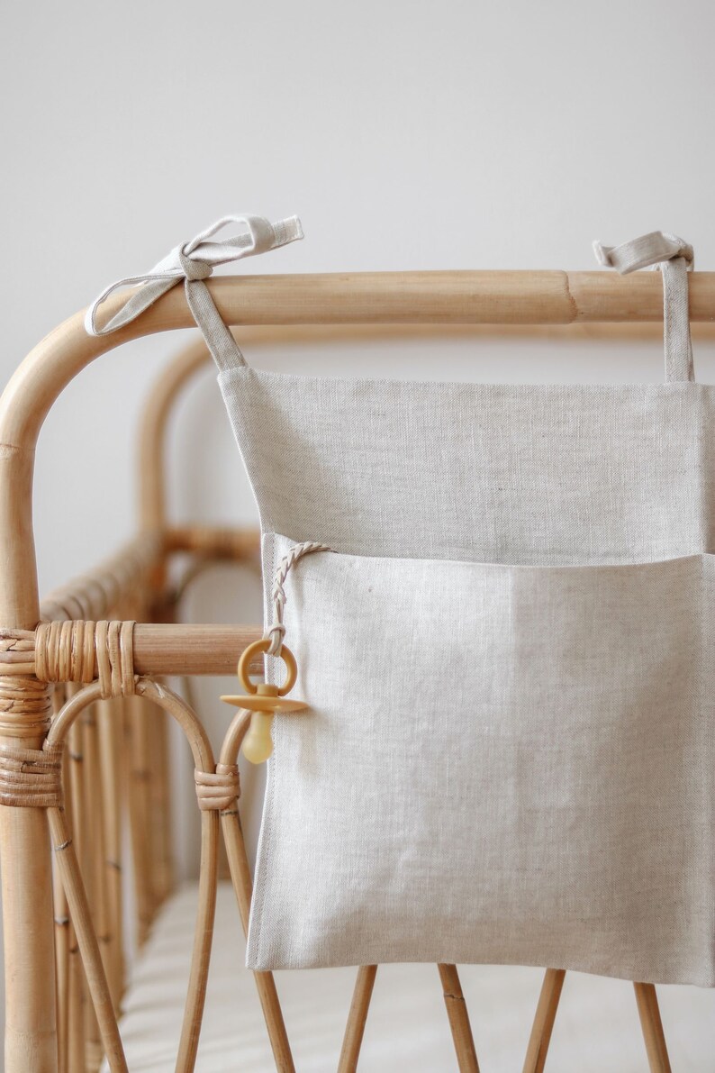 Nursery Crib Organizer in Beige Baby Pocket Organizer Linen Etsy