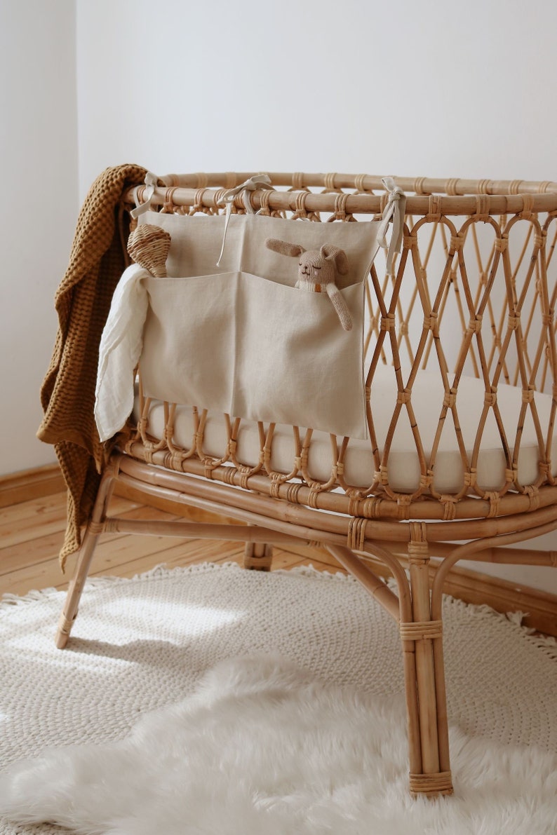 Nursery Crib Organizer in Beige Baby Pocket Organizer Linen Etsy