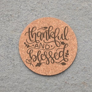 Thankful And Blessed Cork Pot Holder Trivet Hot Plate | Custom Unique Home Decor Housewarming Gift