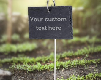 Custom Text Personalized Slate Plant Marker Stake Tall Hanging Label | Unique Garden Memorial Tree Sign