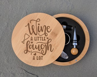 Wine A Little Laugh A Lot | 4pc Wine Bamboo Tool Set | Unique Wedding Wine Gift