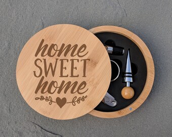 Home Sweet Home | 4pc Wine Bamboo Tool Set | Unique Wine Gift