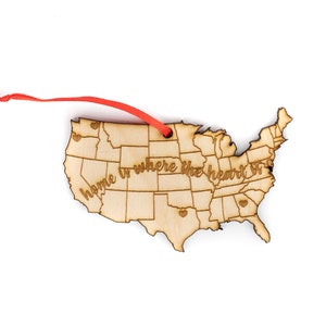 Home Is Where The Heart Is Personalized Map Ornament | Custom United State Road Trip Traveling Wood Ornaments