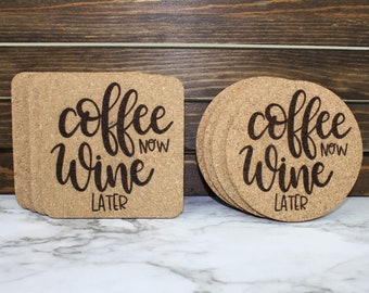 Birthday Gift Housewarming present-Laser Engraved Coaster But First Coffee Cork Coaster-Drink Mat
