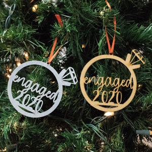 Engaged 2023 Ring Ornament Wood or Metal Christmas Ornaments | Unique Ready To Ship Gift Engagement Announcement