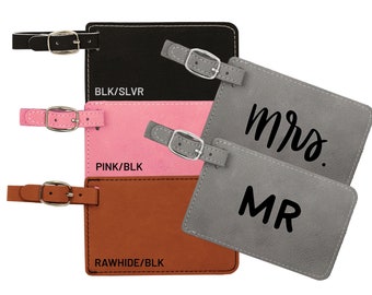Mr & Mrs Faux Leather Luggage Tag Set | Bridal Shower Gifts Engagement Wedding Couples Honeymoon Gift Stocking Stuffer