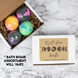 It&#39;s Just A Phase, Breathe Bath Bomb 4pc Set | Handmade Bath Gift Set | Unique Moon Astrology Gift