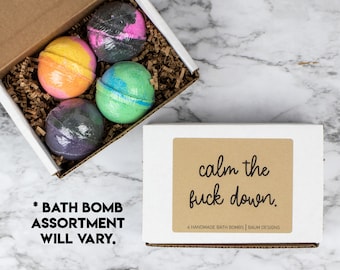 Calm The Fuck Down Bath Bomb 4pc Set | Handmade Bath Gift Set | Unique Funny Mother's Day Gift