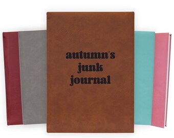 Personalized Junk Journal - Faux Leather Unlined Blank or Lined Page Notebook | Journaling Scrapbooking