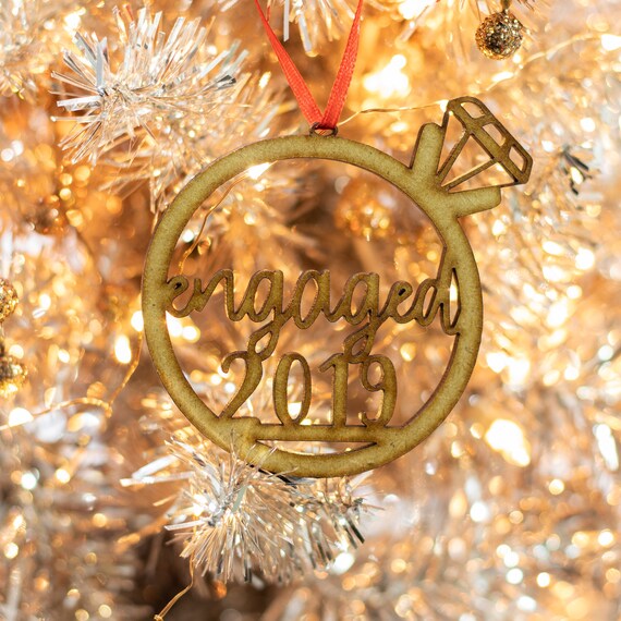 Engaged 2023 Ring Ornament Wood or Metal Christmas Ornaments