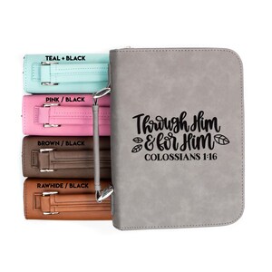 Through Him and For Him Colossians 1-16 Faux Leather Bible Cover | Personalized Faux Leather Case Engraved Communion Confirmation Gift