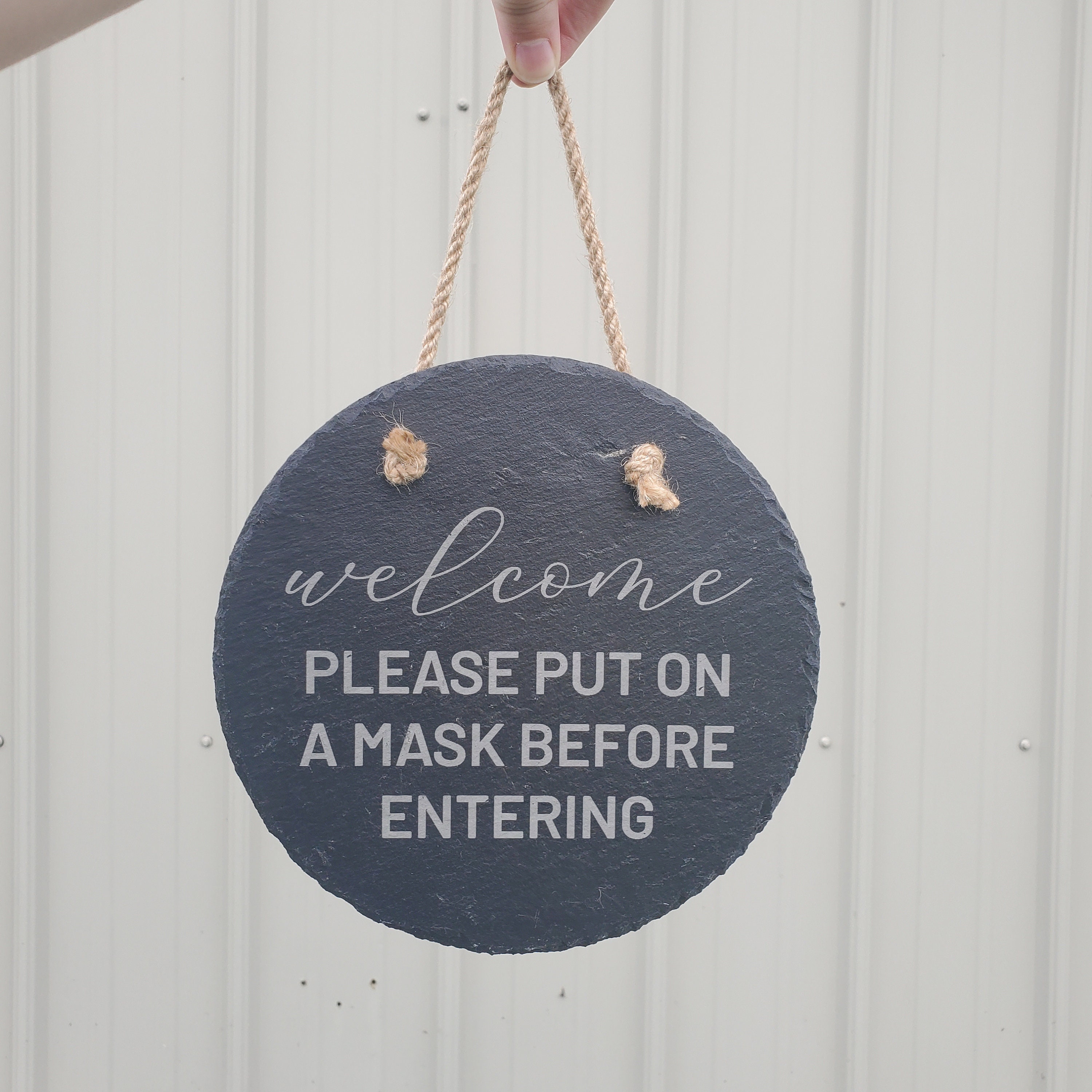 Welcome Please Put on A Mask Slate Sign Door Hanger | COVID Front Door ...