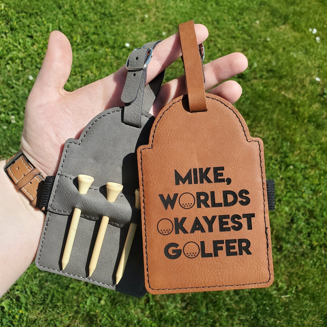 Worlds Okayest Golfer Funny Golf Bag Tag | Faux Leather Golfing Gifts