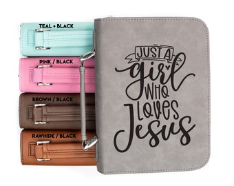 Just A Girl Who Loves Jesus Bible Cover | Custom Faux Leather Funny Bible Case Engraved Communion Confirmation Gift
